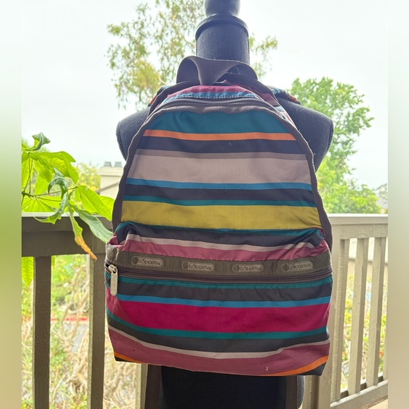 Le SportSac Striped Multicolored Backpack charcoal gray, green, red, blue - Picture 1 of 11